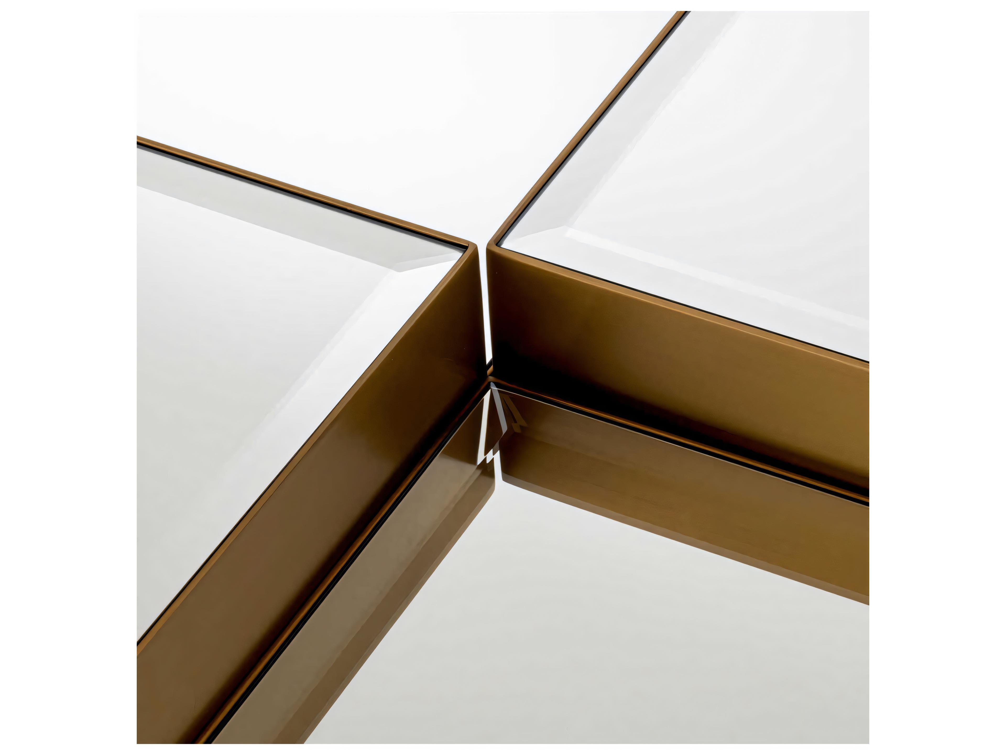 Eichholtz Esposito Brushed Brass Black Glass Set of 4 Coffee Table