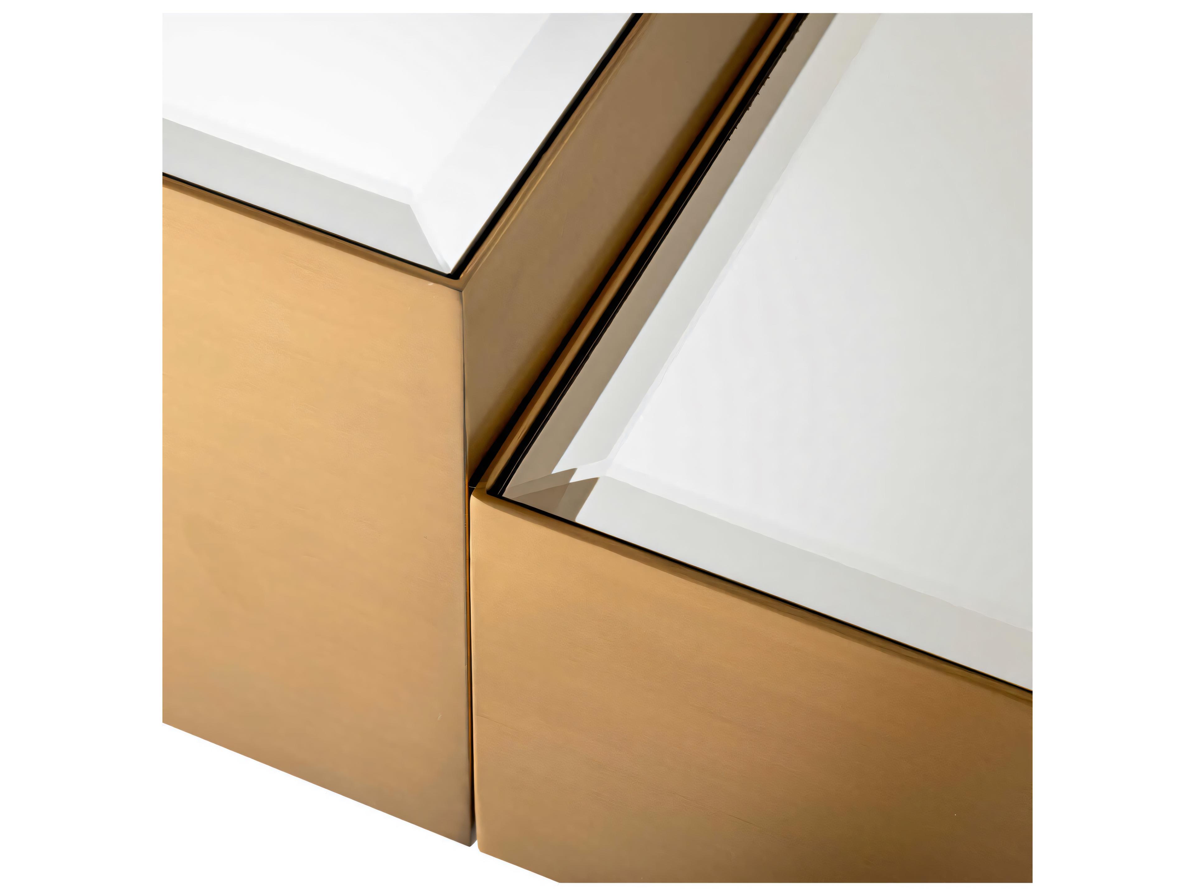 Eichholtz Esposito Brushed Brass Black Glass Set of 4 Coffee Table