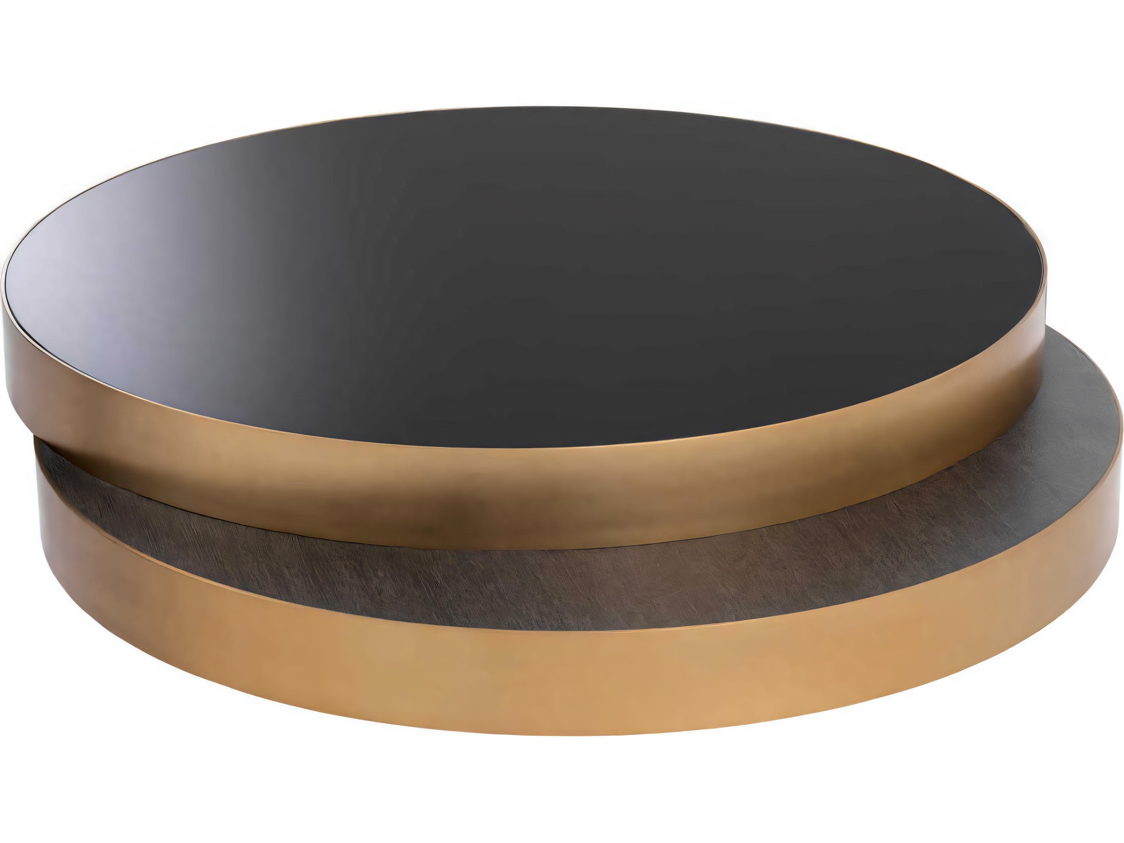 Eichholtz Griffith Charcoal Grey Oak Veneer Brushed Brass Black Glass Coffee Table