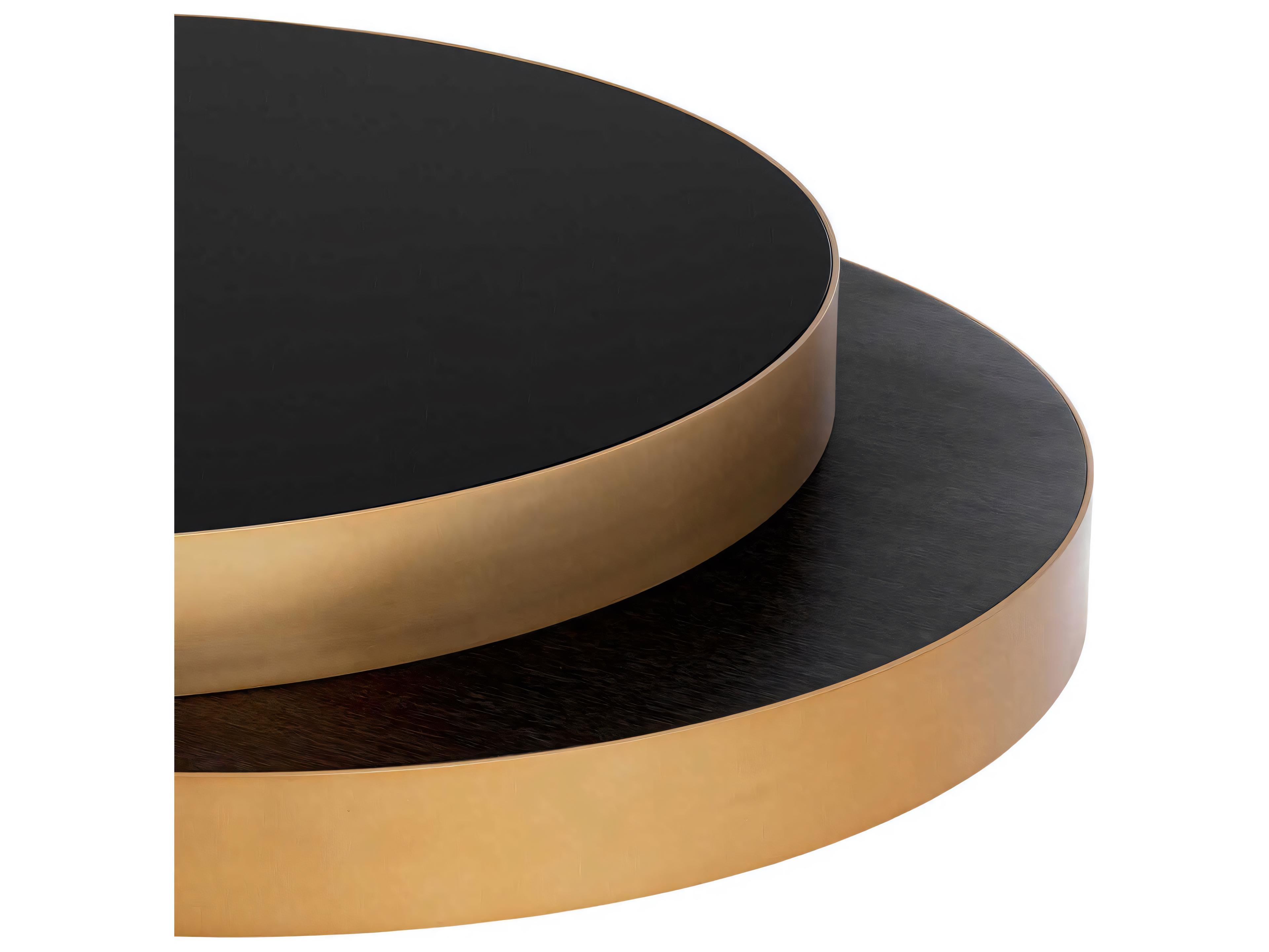 Eichholtz Griffith Charcoal Grey Oak Veneer Brushed Brass Black Glass Coffee Table