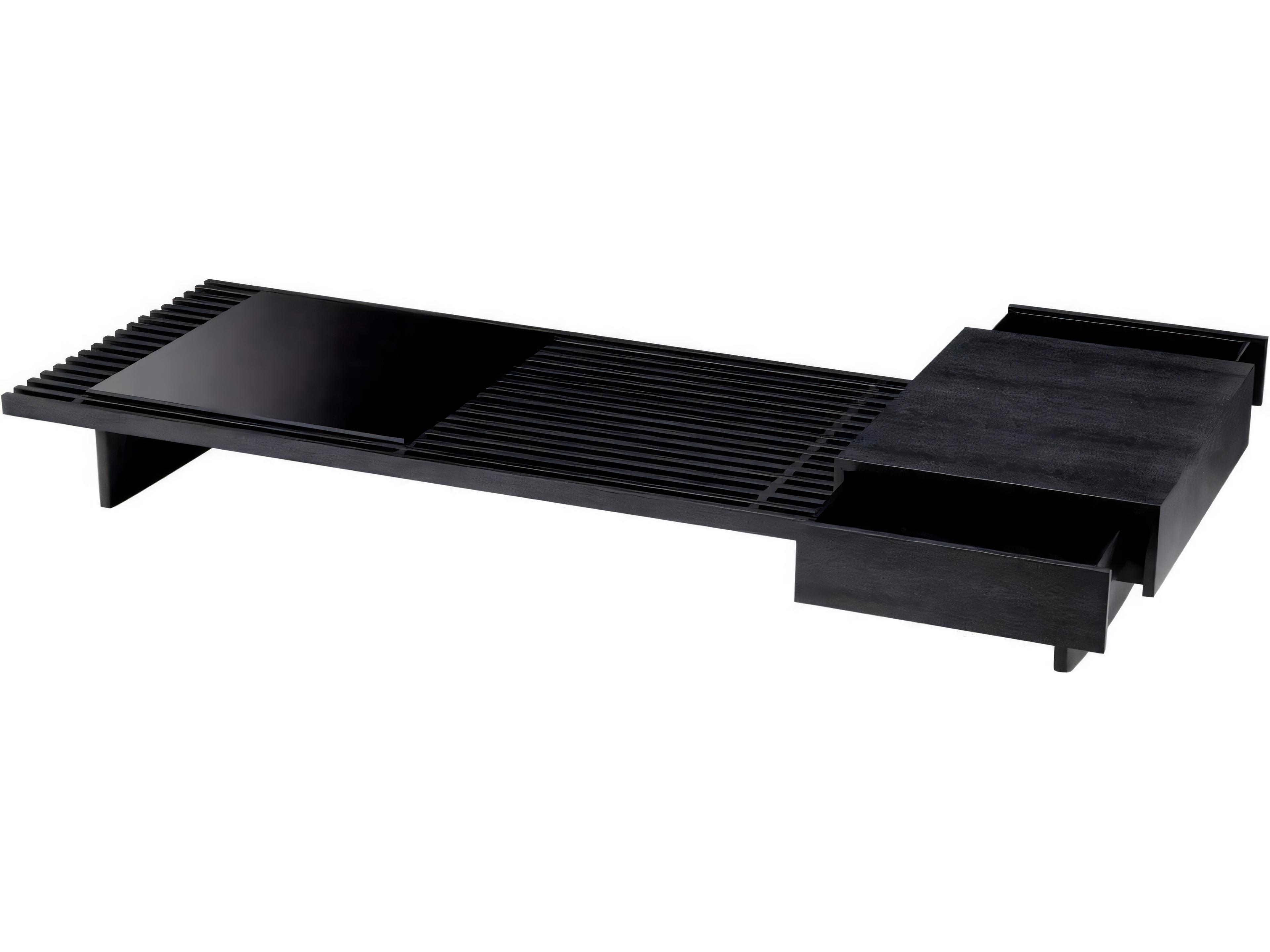Eichholtz The Crest Charcoal Grey Oak Veneer Incl Glass Top Coffee Table