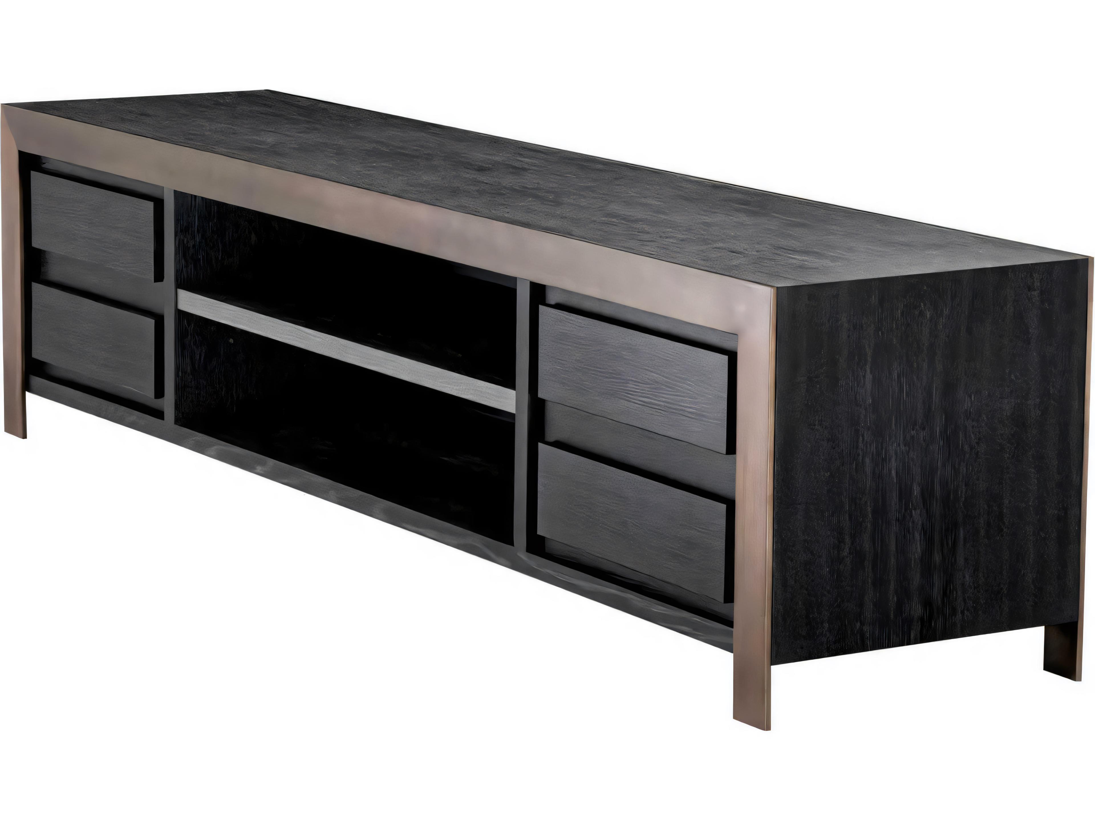 Eichholtz Talbot Charcoal Grey Oak Ven Med Bronze Tv Cabinet