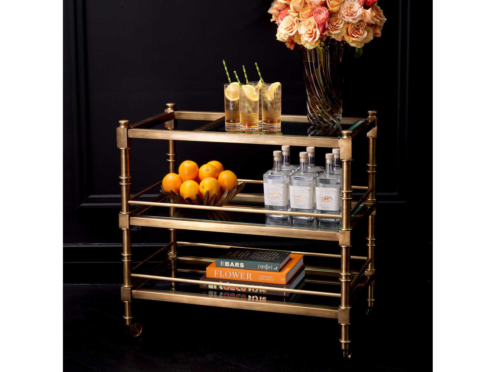 Eichholtz Alexia Vintage Brass Bevelled Clear Glass Trolley