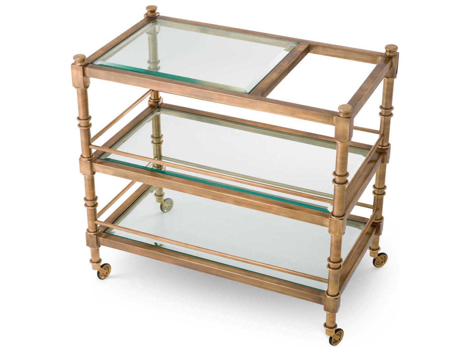 Eichholtz Alexia Vintage Brass Bevelled Clear Glass Trolley
