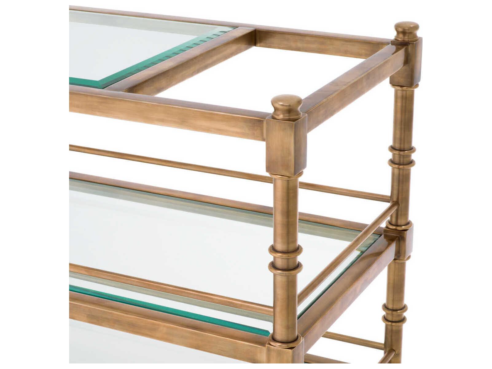 Eichholtz Alexia Vintage Brass Bevelled Clear Glass Trolley