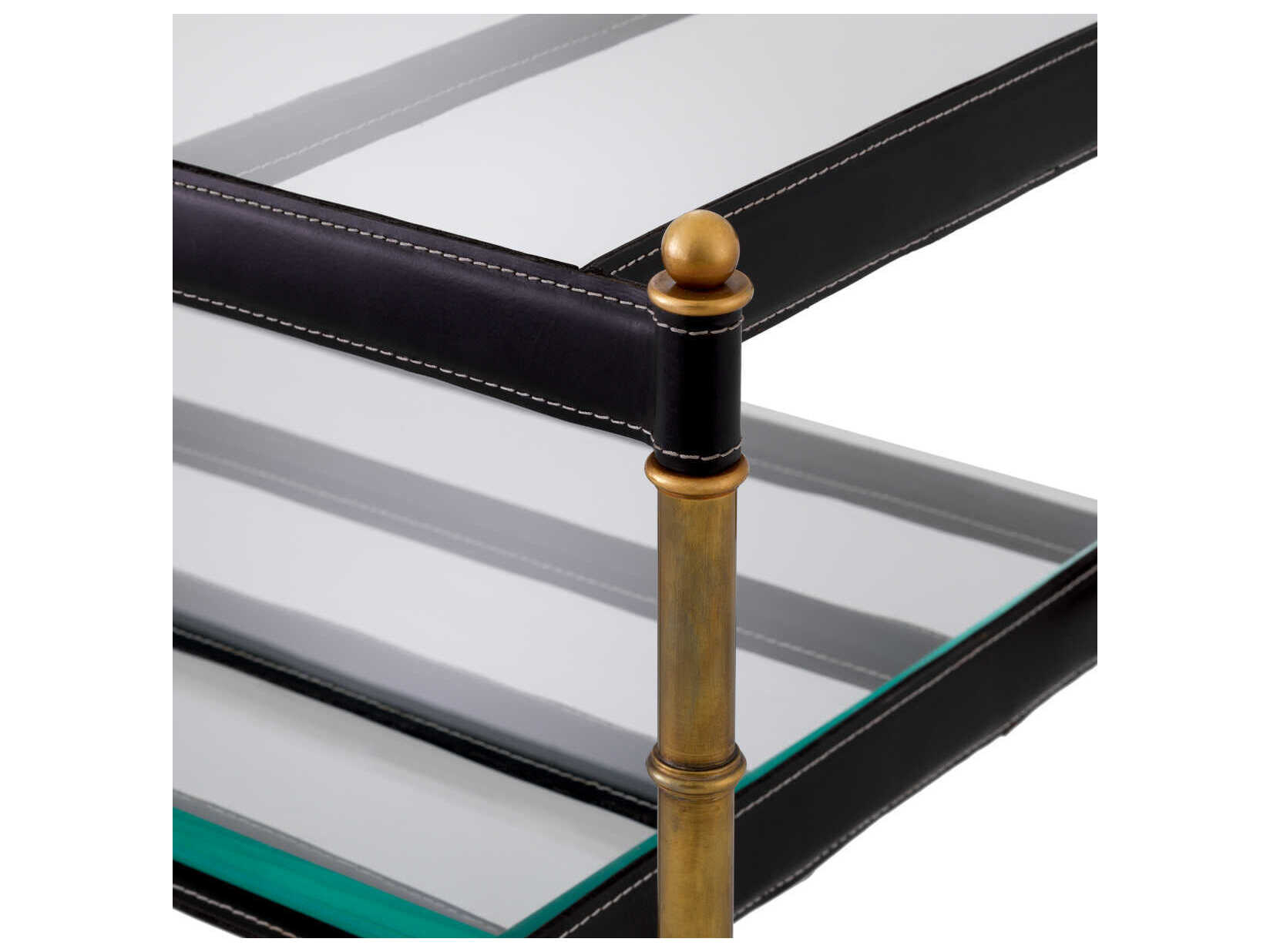 Eichholtz Princess Rectangular Black Leather Vintage Brass Coffee Table