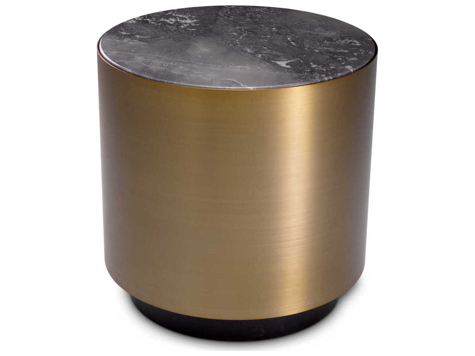 Eichholtz Porter Round Brushed Brass Grey Marble Side Table