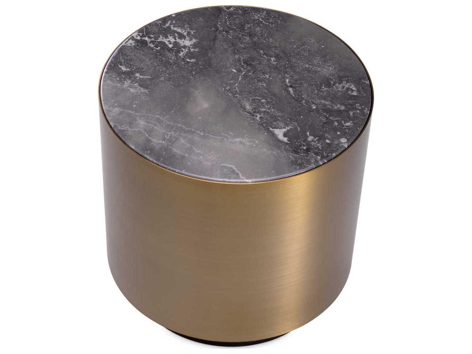 Eichholtz Porter Round Brushed Brass Grey Marble Side Table