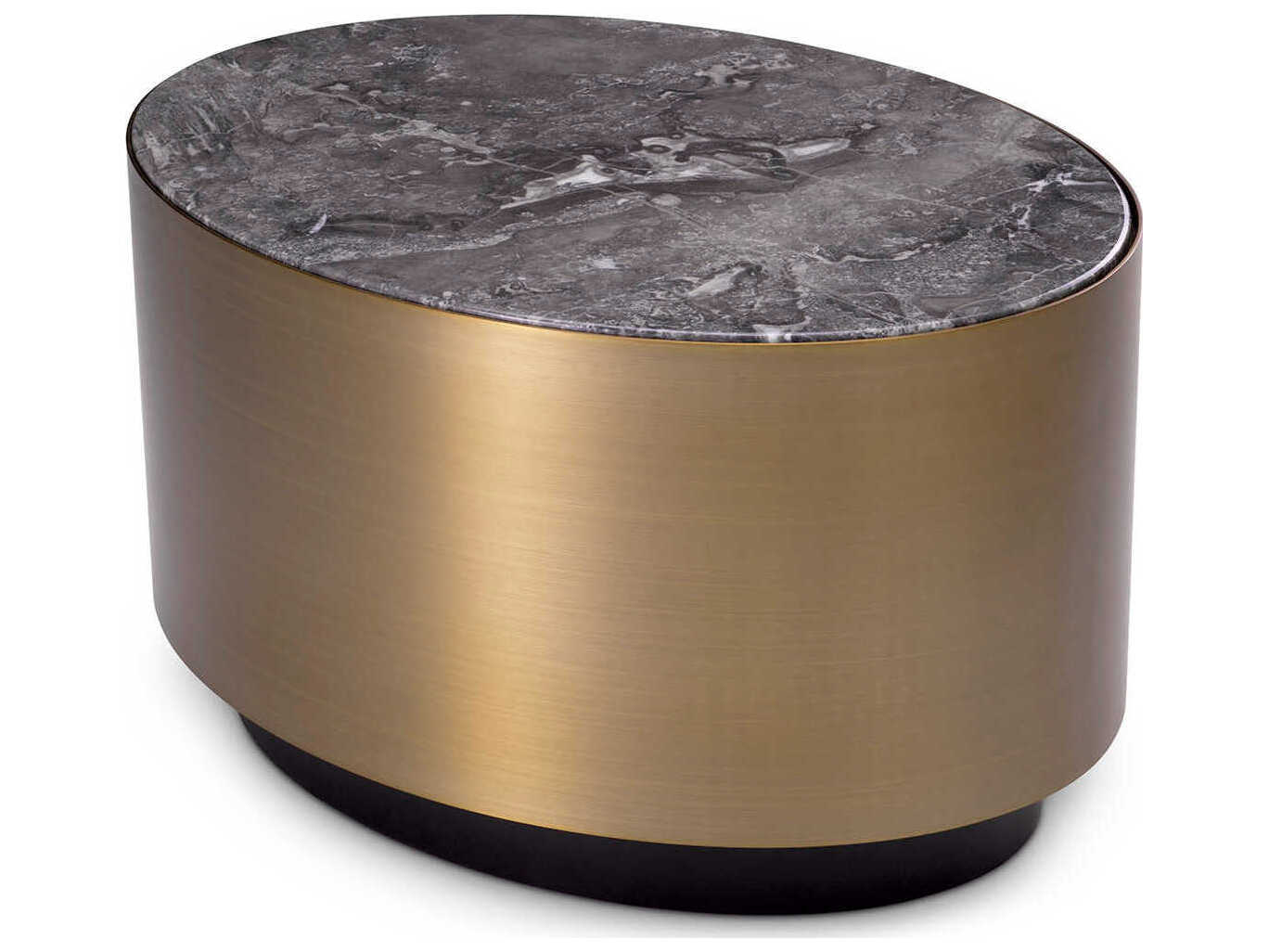 Eichholtz Porter Oval Brushed Brass Grey Marble Side Table