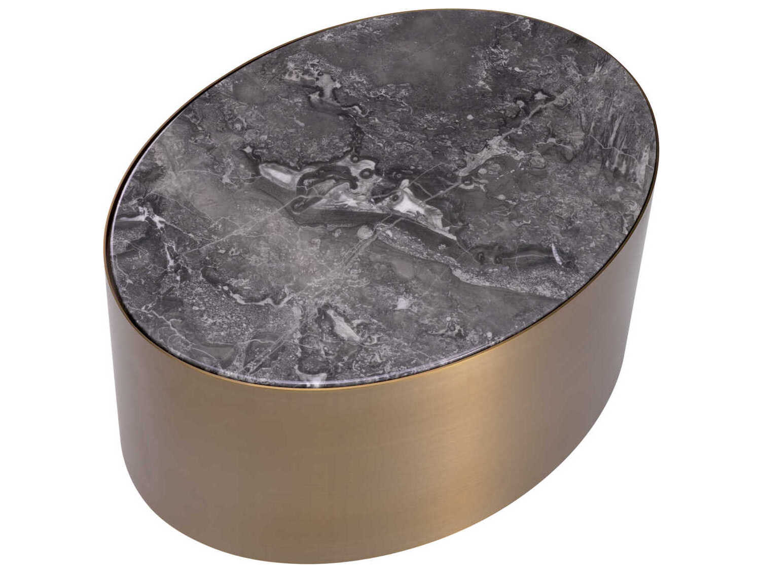 Eichholtz Porter Oval Brushed Brass Grey Marble Side Table