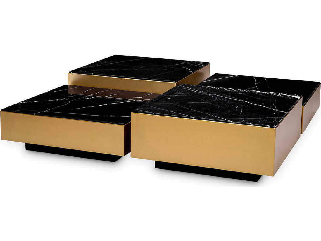 Eichholtz Esposito Brushed Brass Black Marble Set of 4 Coffee Table