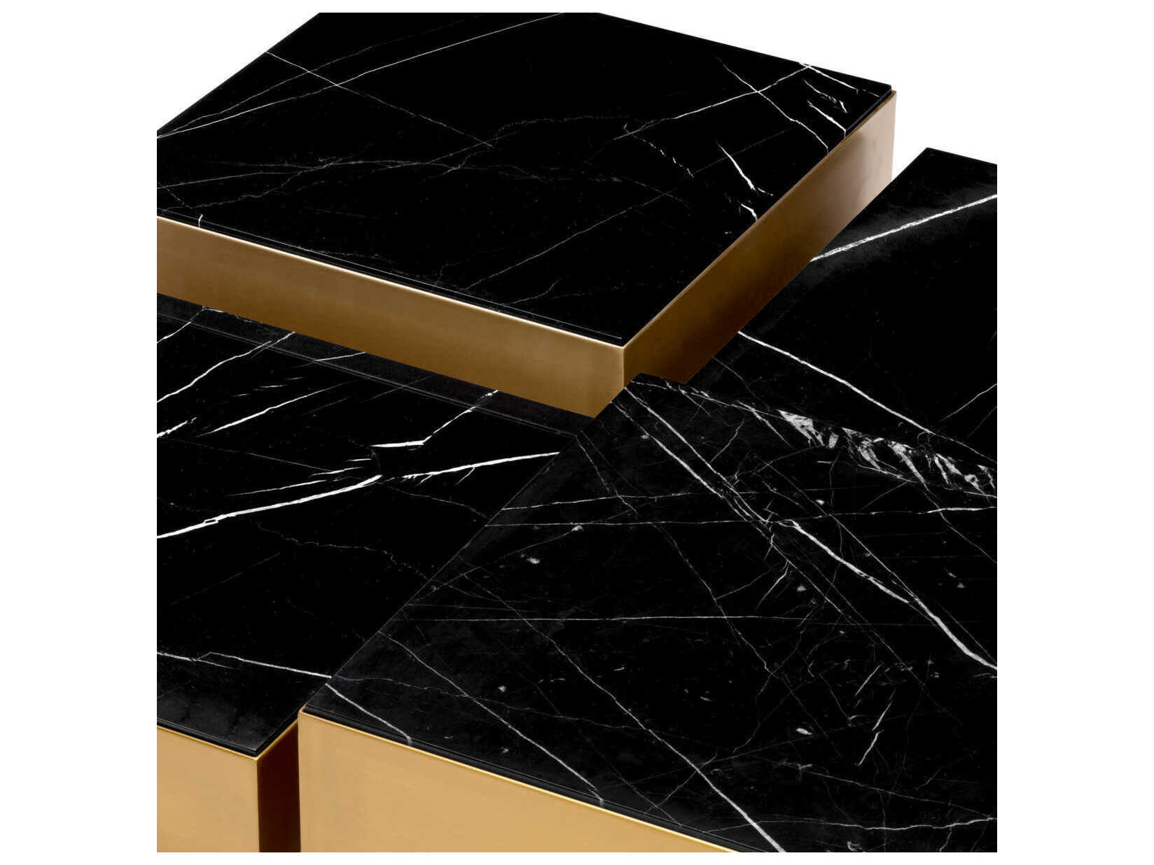 Eichholtz Esposito Brushed Brass Black Marble Set of 4 Coffee Table