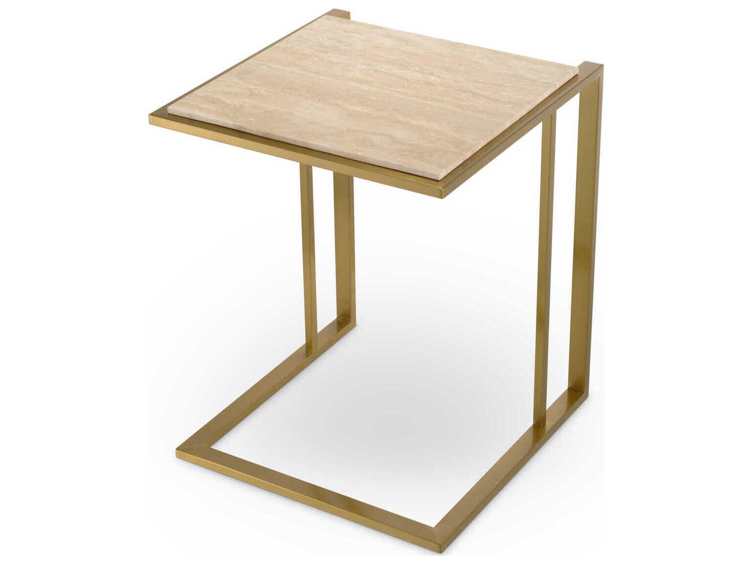 Eichholtz Cocktail Brushed Brass Travertine Side Table