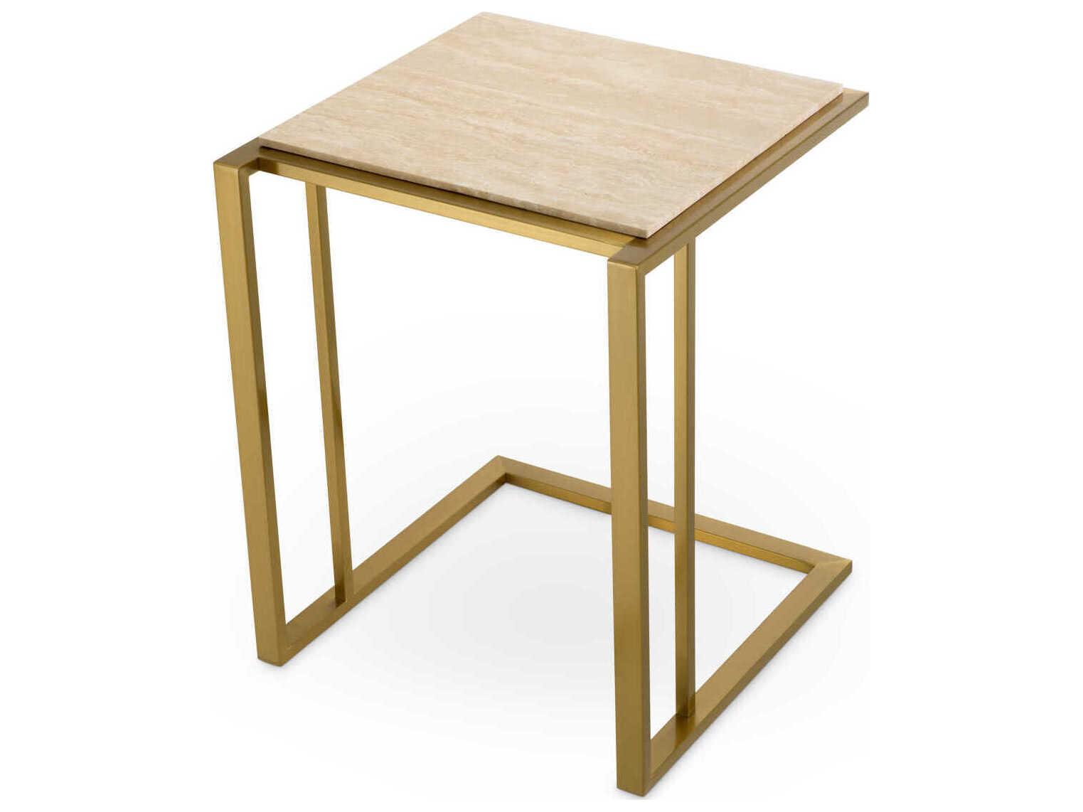 Eichholtz Cocktail Brushed Brass Travertine Side Table