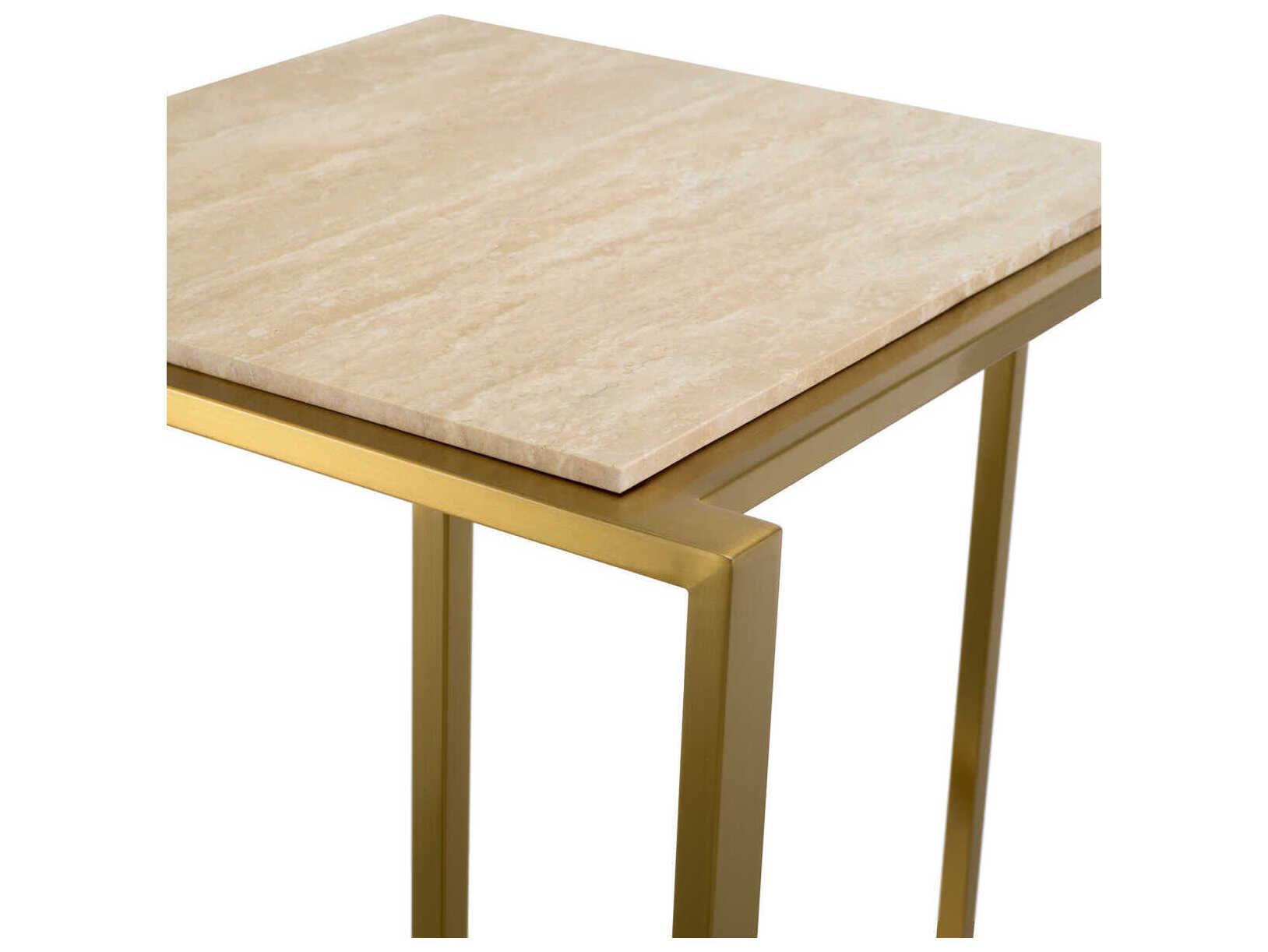 Eichholtz Cocktail Brushed Brass Travertine Side Table