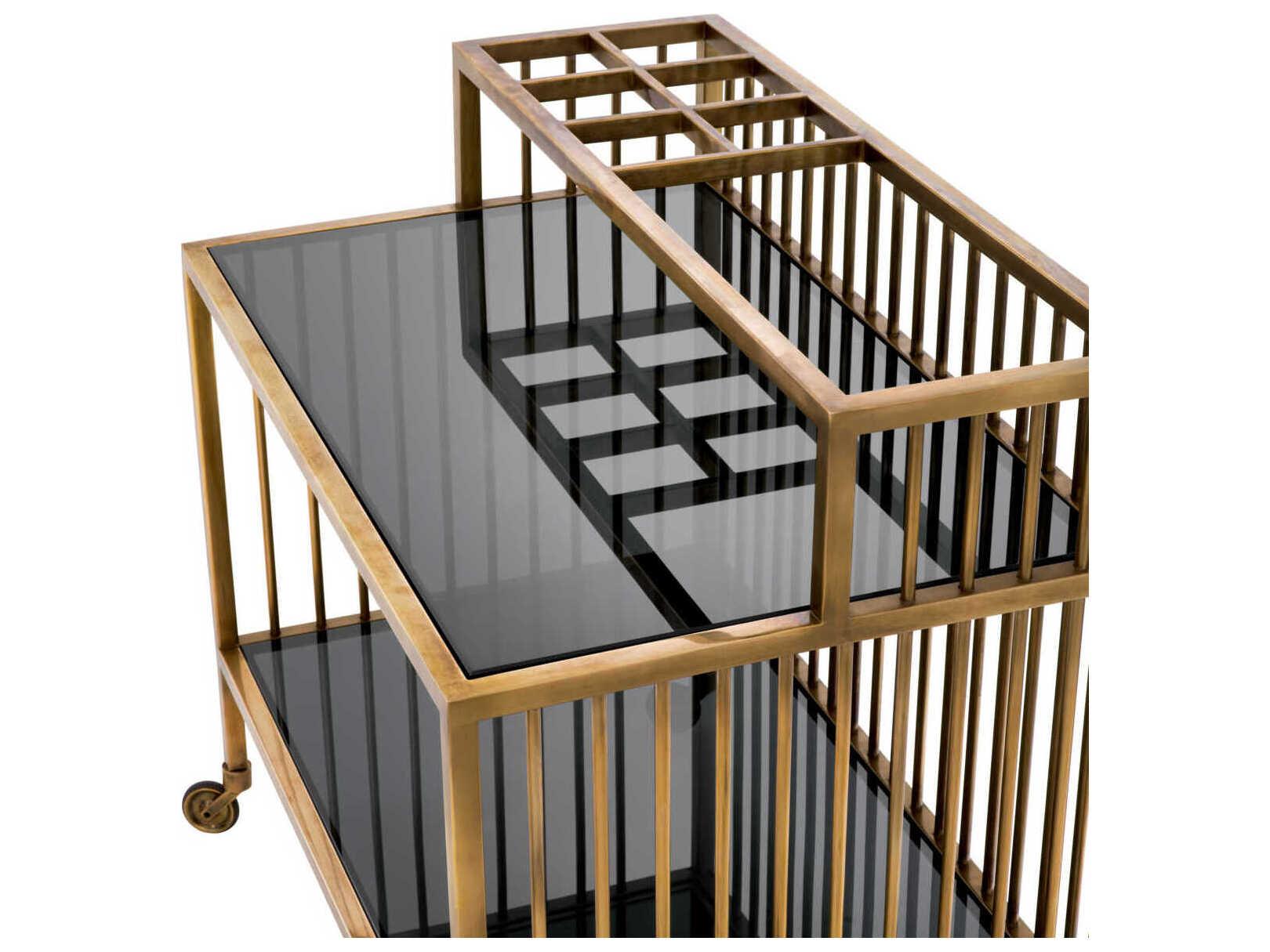 Eichholtz Rutherford Vintage Brass Smoke Glass Trolley