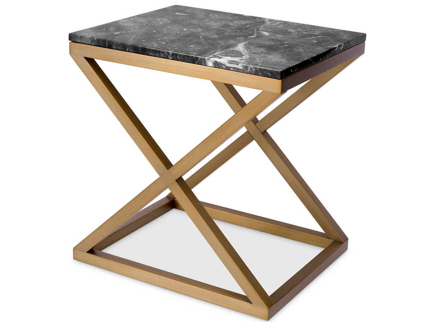 Eichholtz Criss Cross Brushed Brass Grey Marble Side Table