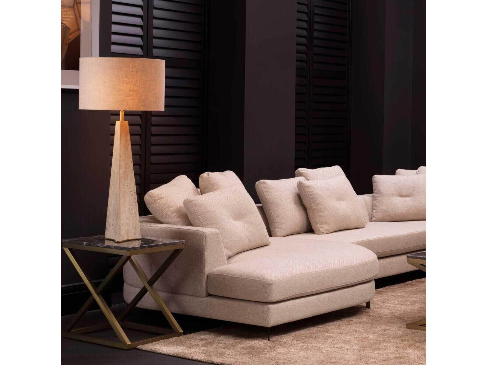 Eichholtz Criss Cross Brushed Brass Grey Marble Side Table