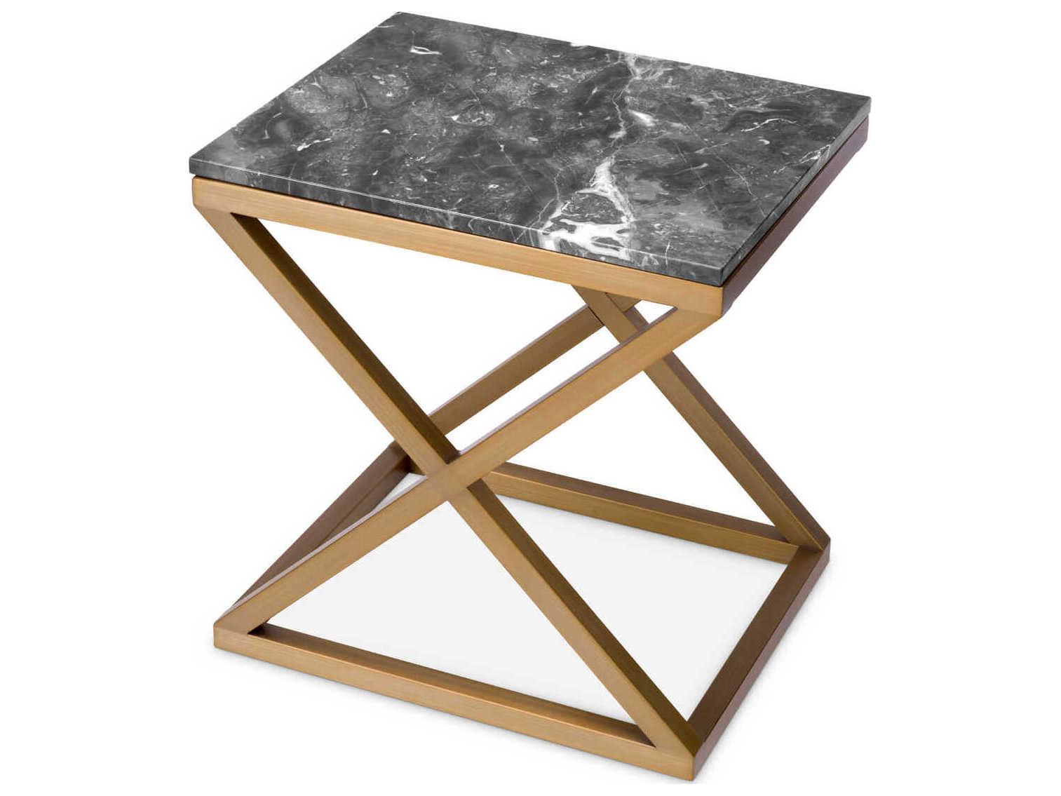 Eichholtz Criss Cross Brushed Brass Grey Marble Side Table