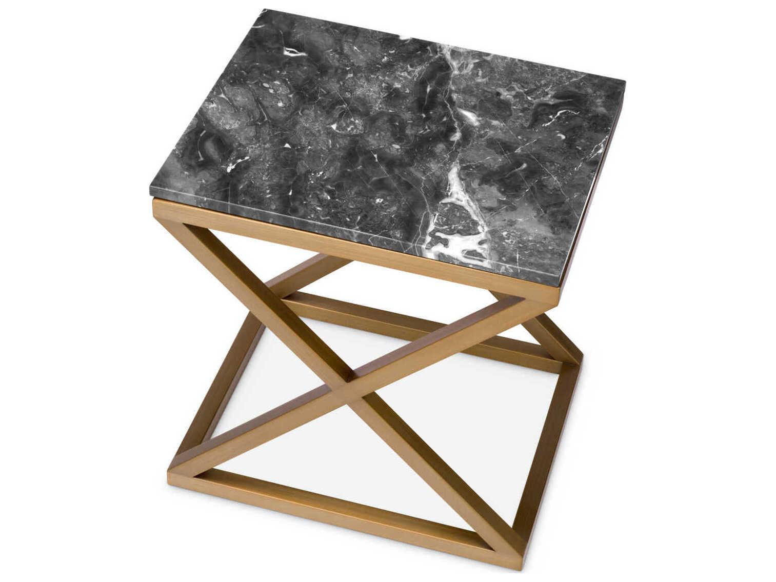 Eichholtz Criss Cross Brushed Brass Grey Marble Side Table