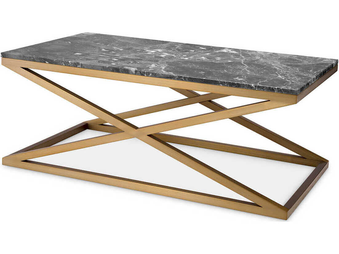 Eichholtz Criss Cross Brushed Brass Grey Marble Coffee Table