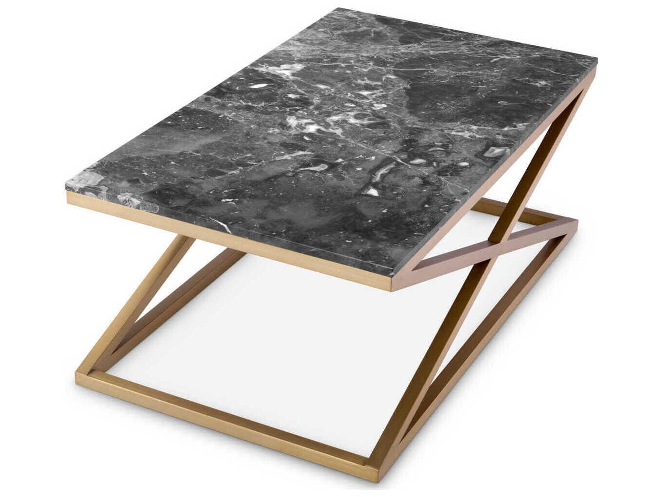 Eichholtz Criss Cross Brushed Brass Grey Marble Coffee Table