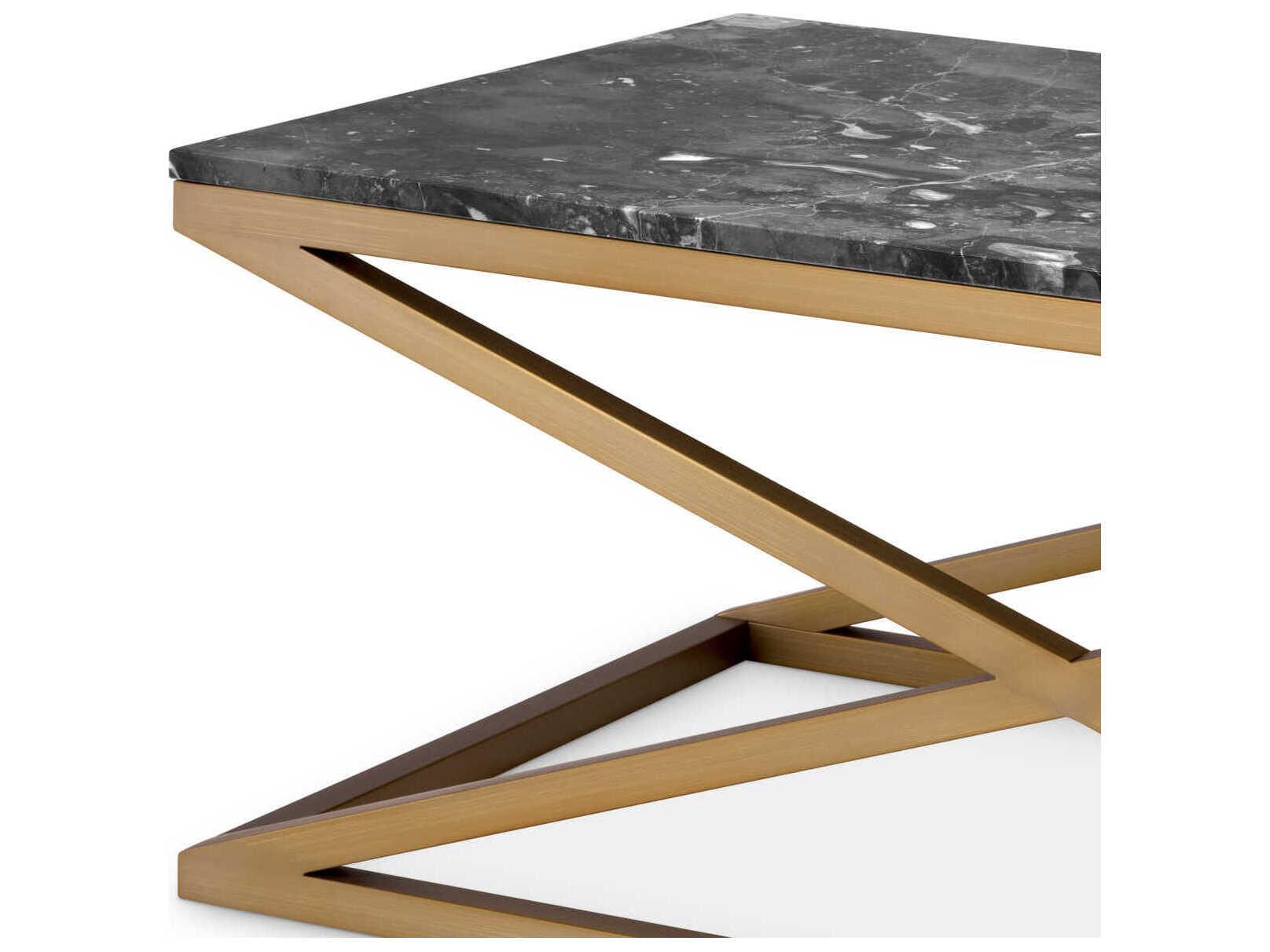 Eichholtz Criss Cross Brushed Brass Grey Marble Coffee Table