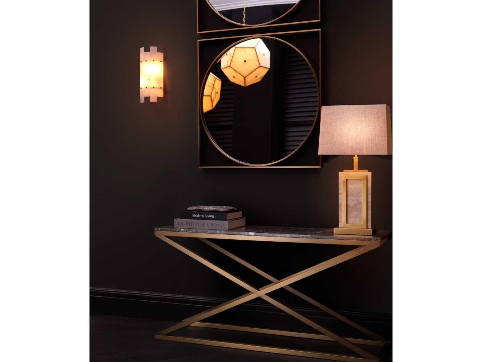 Eichholtz Criss Cross Brushed Brass Grey Marble Console Table