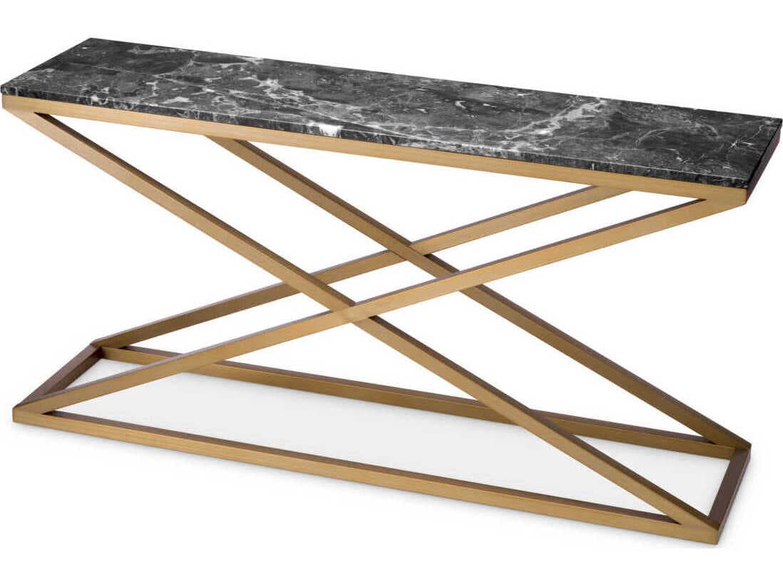Eichholtz Criss Cross Brushed Brass Grey Marble Console Table