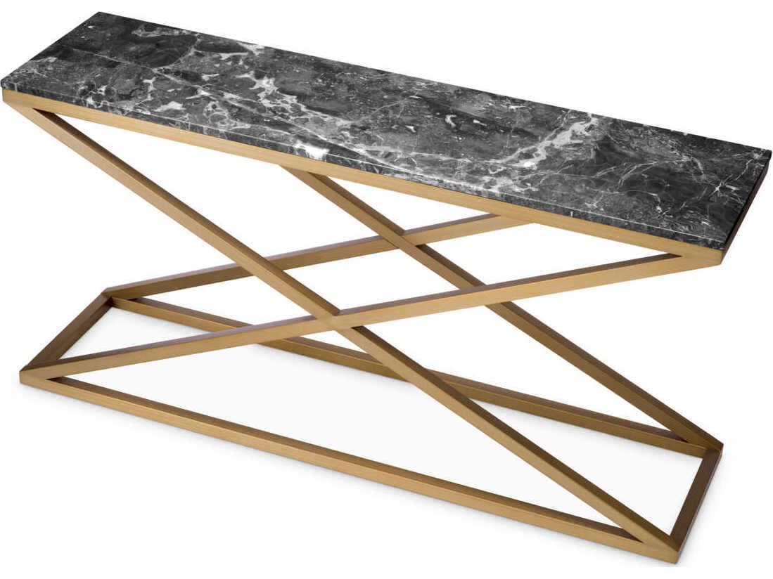 Eichholtz Criss Cross Brushed Brass Grey Marble Console Table
