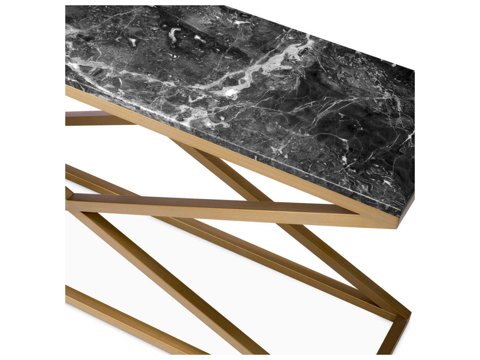 Eichholtz Criss Cross Brushed Brass Grey Marble Console Table