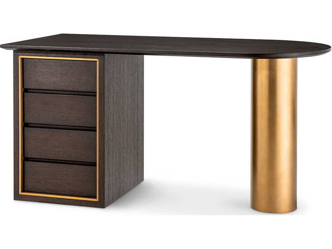 Eichholtz Del Rio Mocha Oak Veneer Brushed Brass Desk