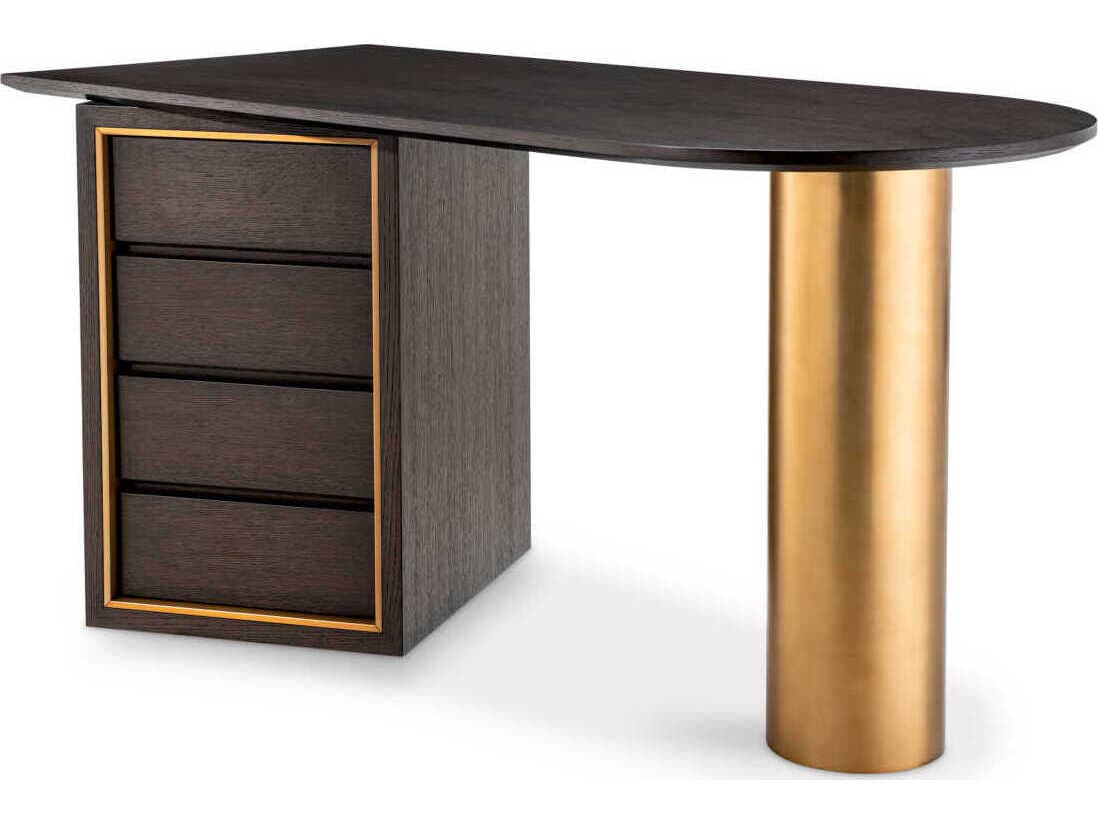 Eichholtz Del Rio Mocha Oak Veneer Brushed Brass Desk