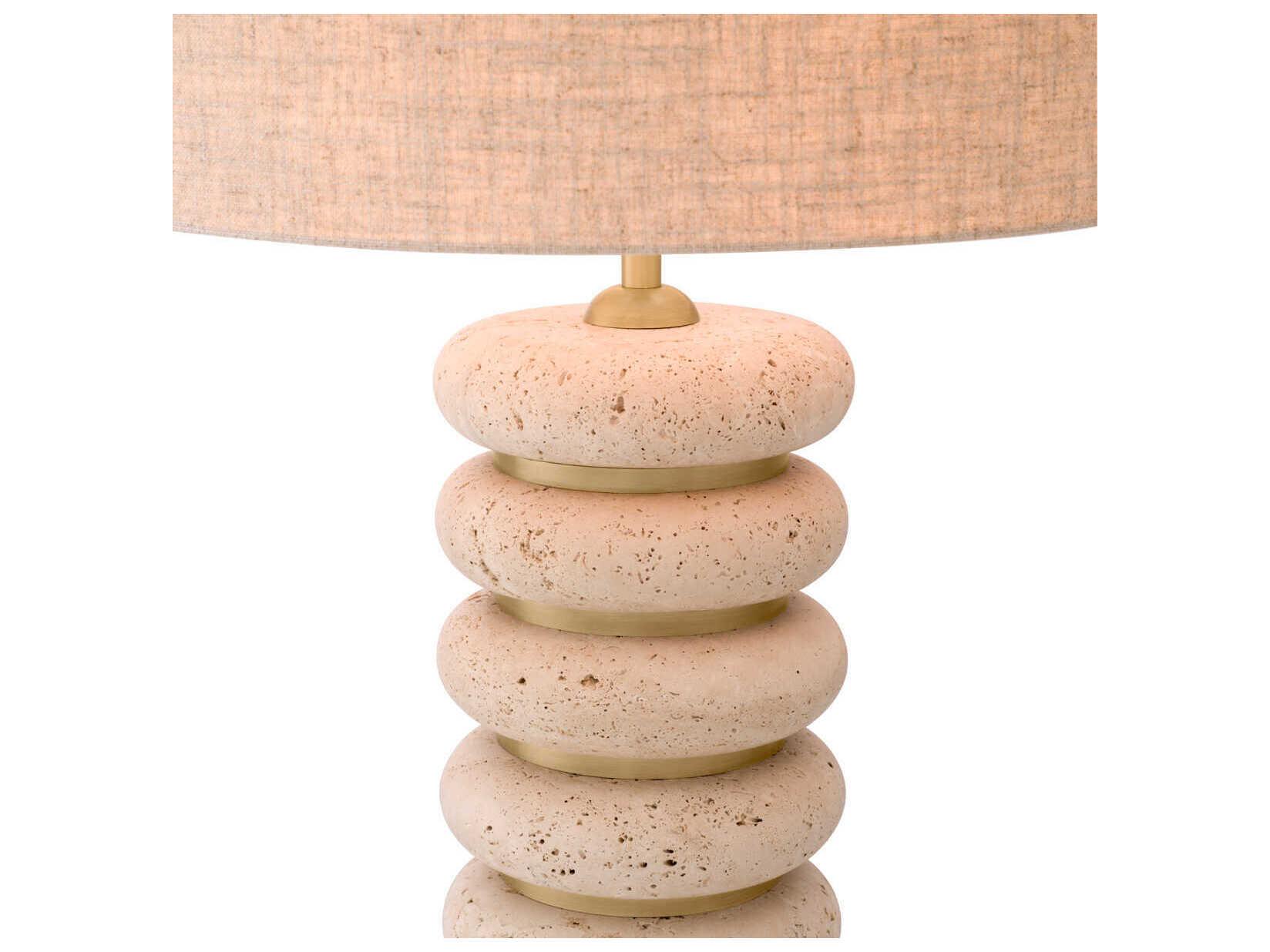 Eichholtz Baron Travertine Antique Brass Incl Shade Table Lamp