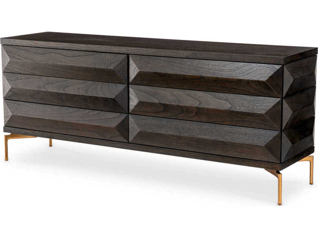 Eichholtz Dresser Denver Mocha Oak Veneer Brushed Brass Drawer