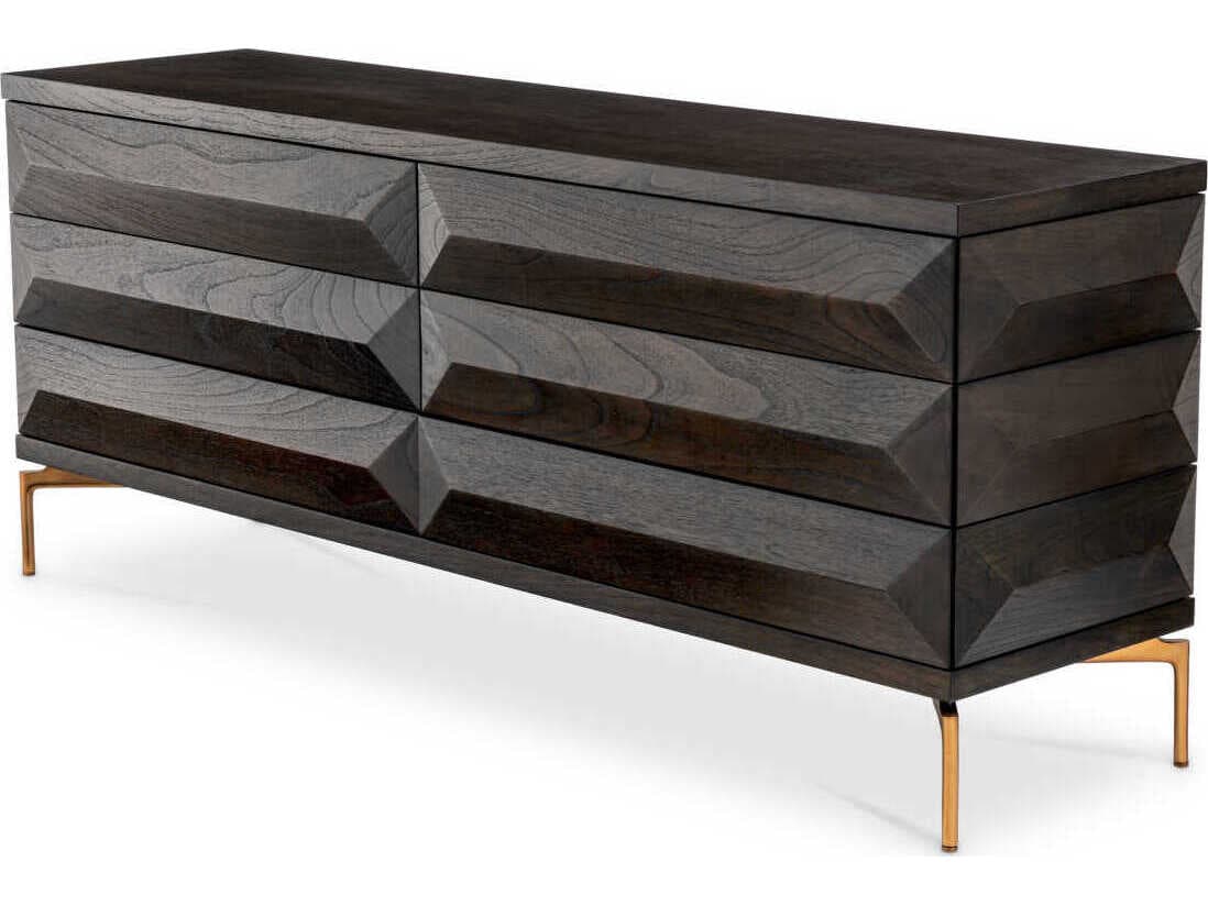 Eichholtz Dresser Denver Mocha Oak Veneer Brushed Brass Drawer