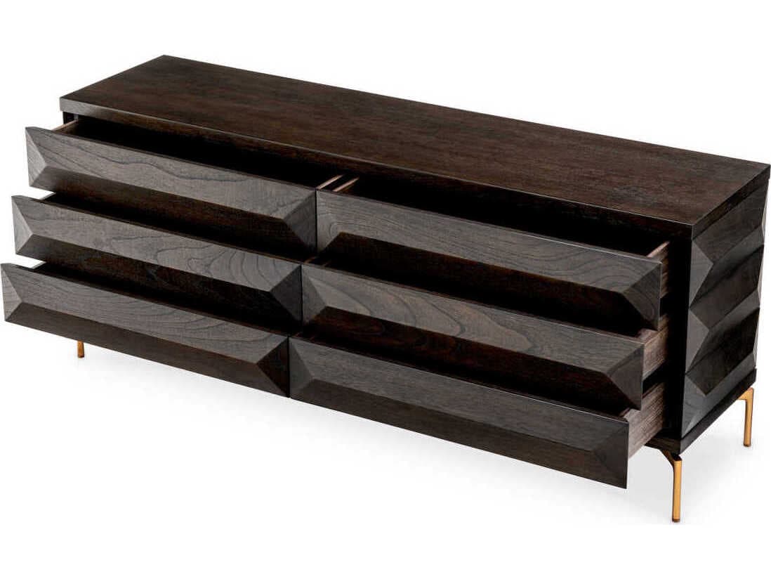 Eichholtz Dresser Denver Mocha Oak Veneer Brushed Brass Drawer