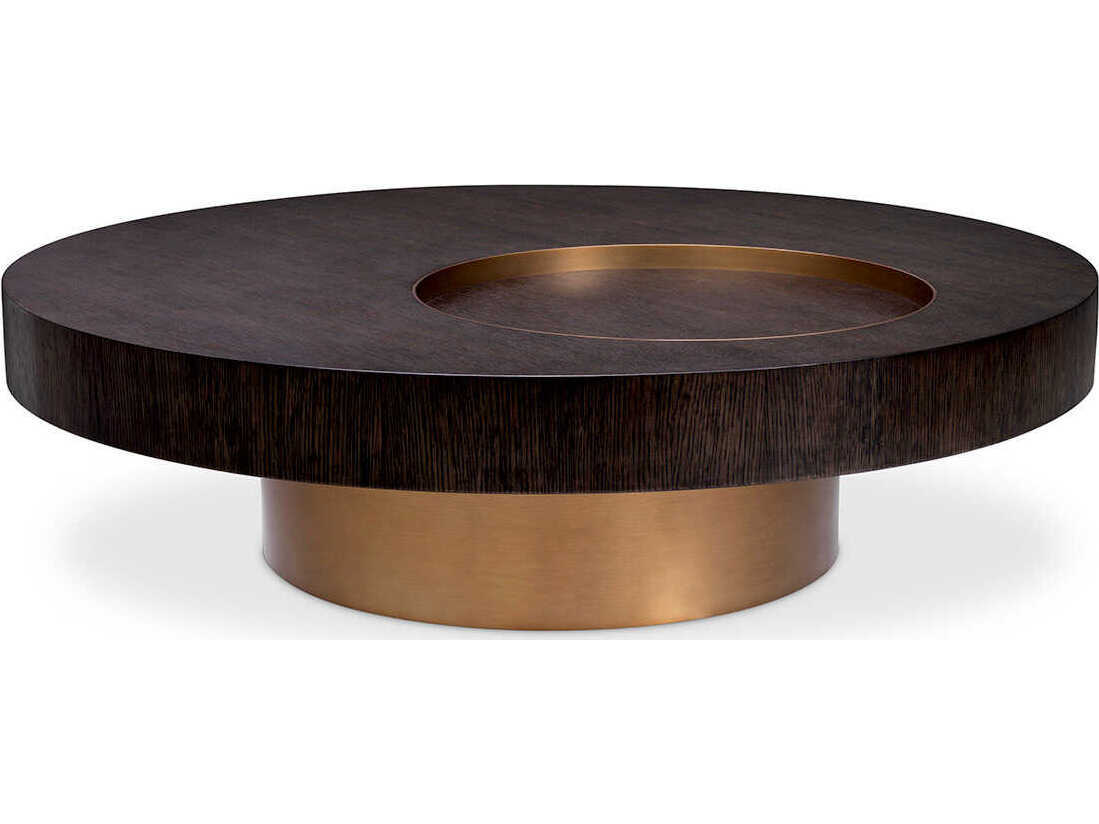 Eichholtz Otus Round Mocha Oak Veneer Brushed Brass Coffee Table