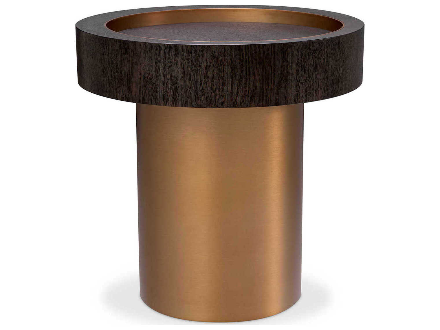 Eichholtz Otus Round Mocha Oak Veneer Brushed Brass Side Table