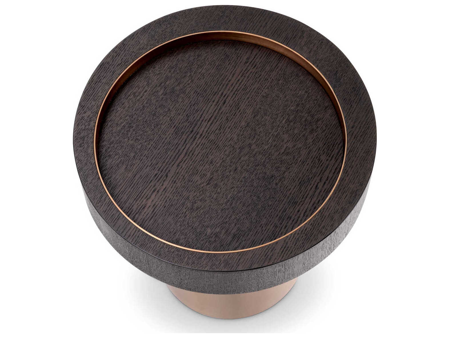 Eichholtz Otus Round Mocha Oak Veneer Brushed Brass Side Table