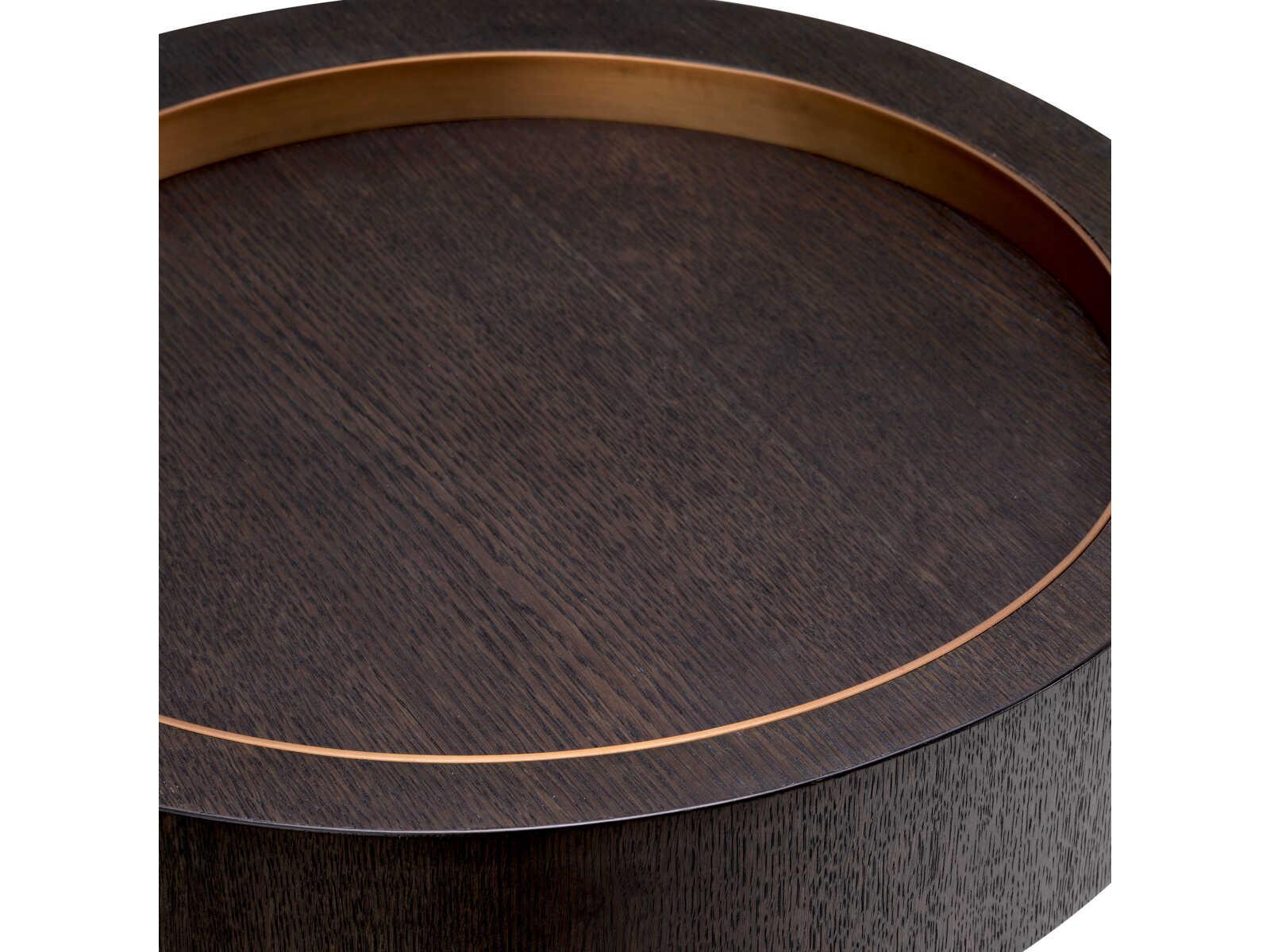 Eichholtz Otus Round Mocha Oak Veneer Brushed Brass Side Table