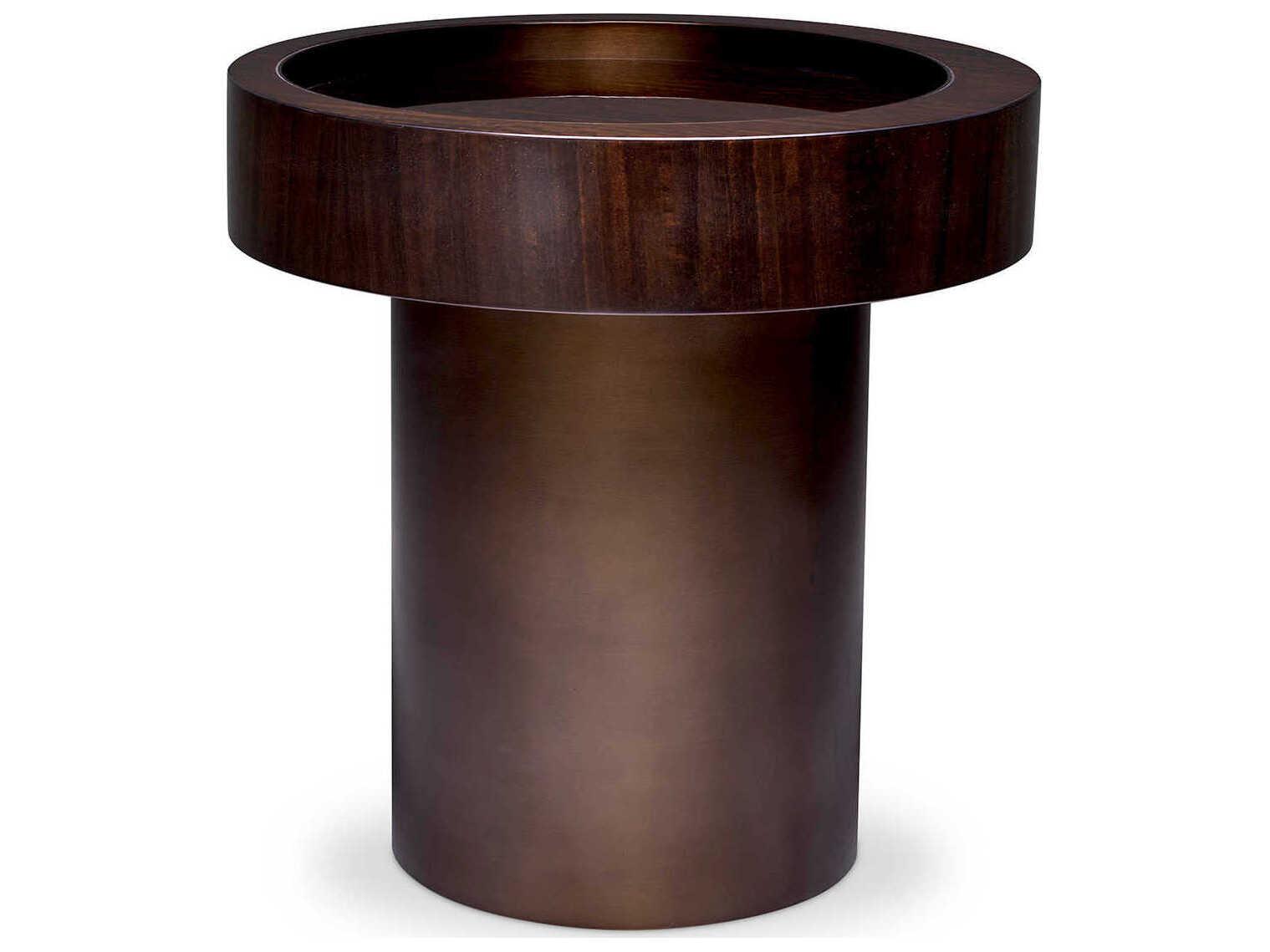 Eichholtz Otus Round Eucalyptus Veneer Bronze Side Table
