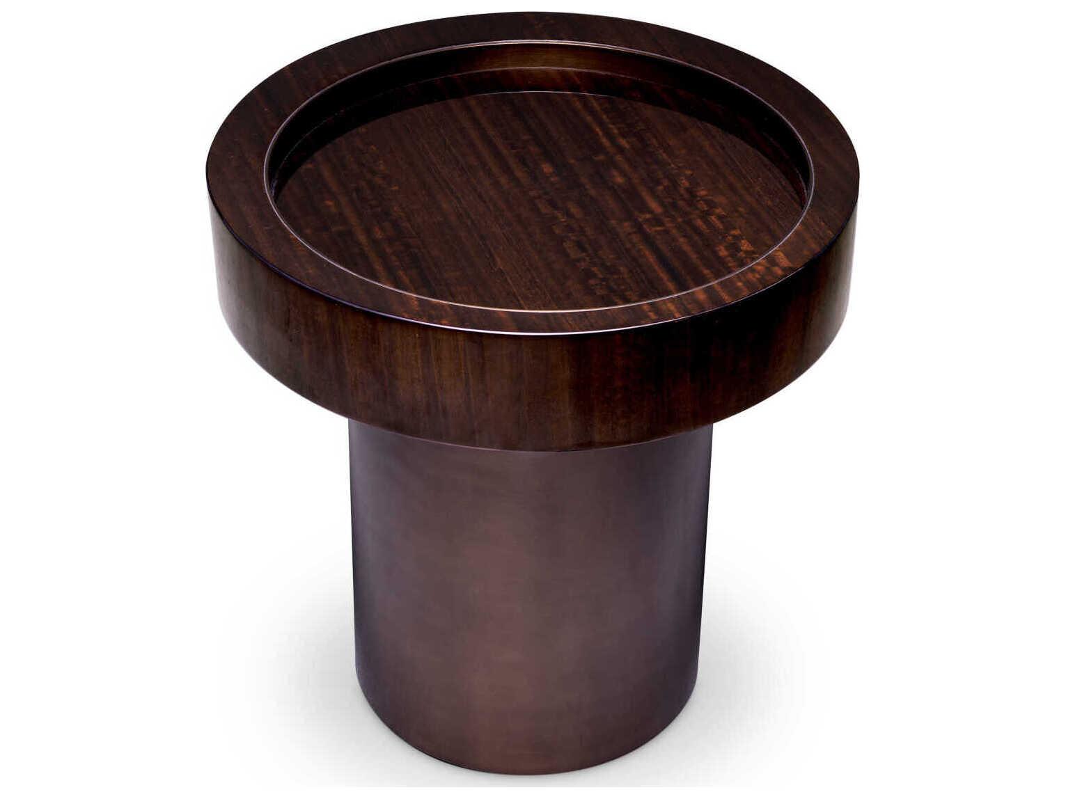 Eichholtz Otus Round Eucalyptus Veneer Bronze Side Table