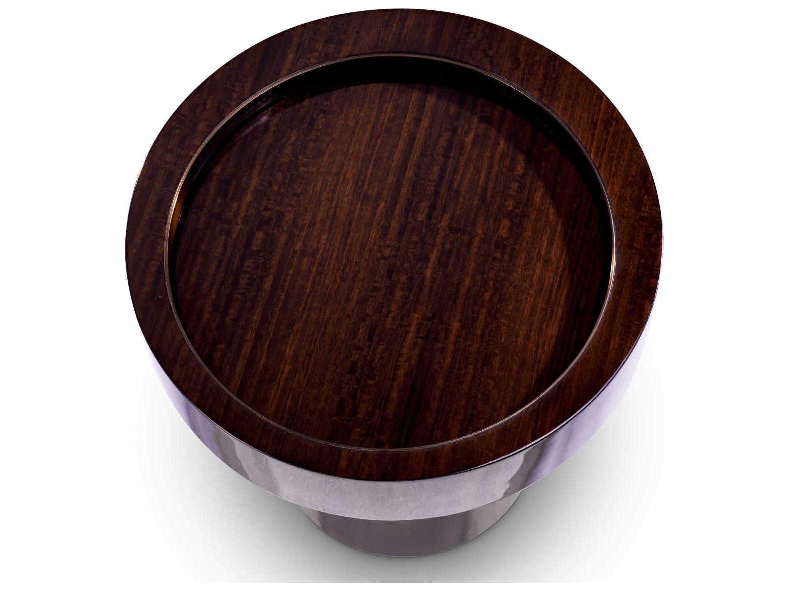 Eichholtz Otus Round Eucalyptus Veneer Bronze Side Table