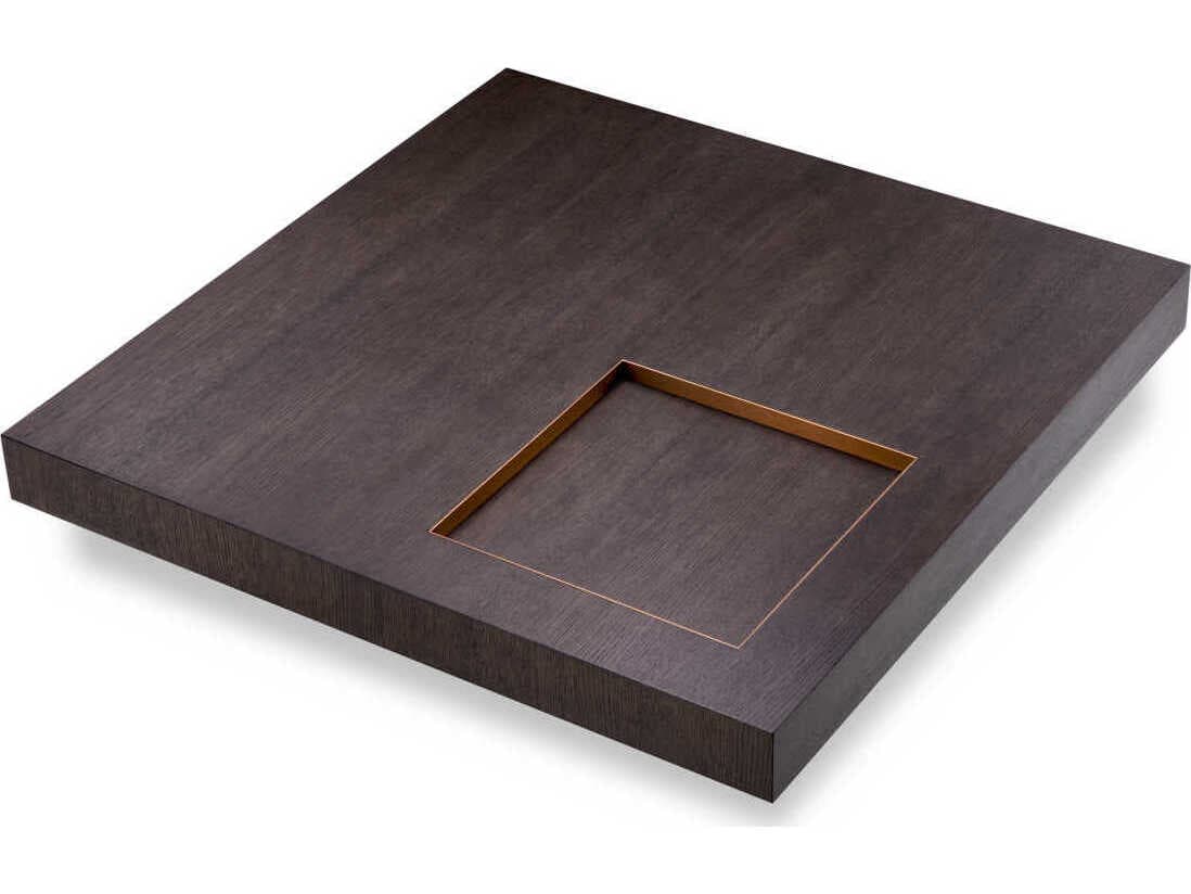 Eichholtz Otus Square Mocha Oak Veneer Brushed Brass Coffee Table