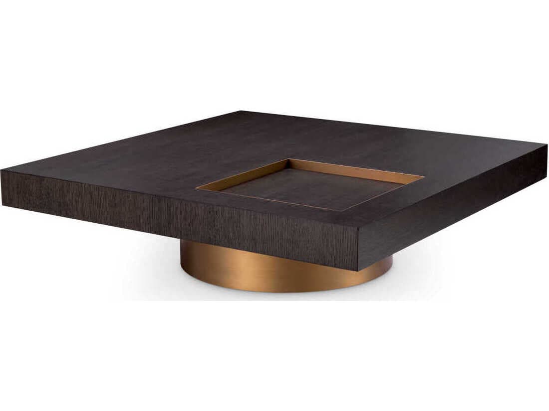 Eichholtz Otus Square Mocha Oak Veneer Brushed Brass Coffee Table