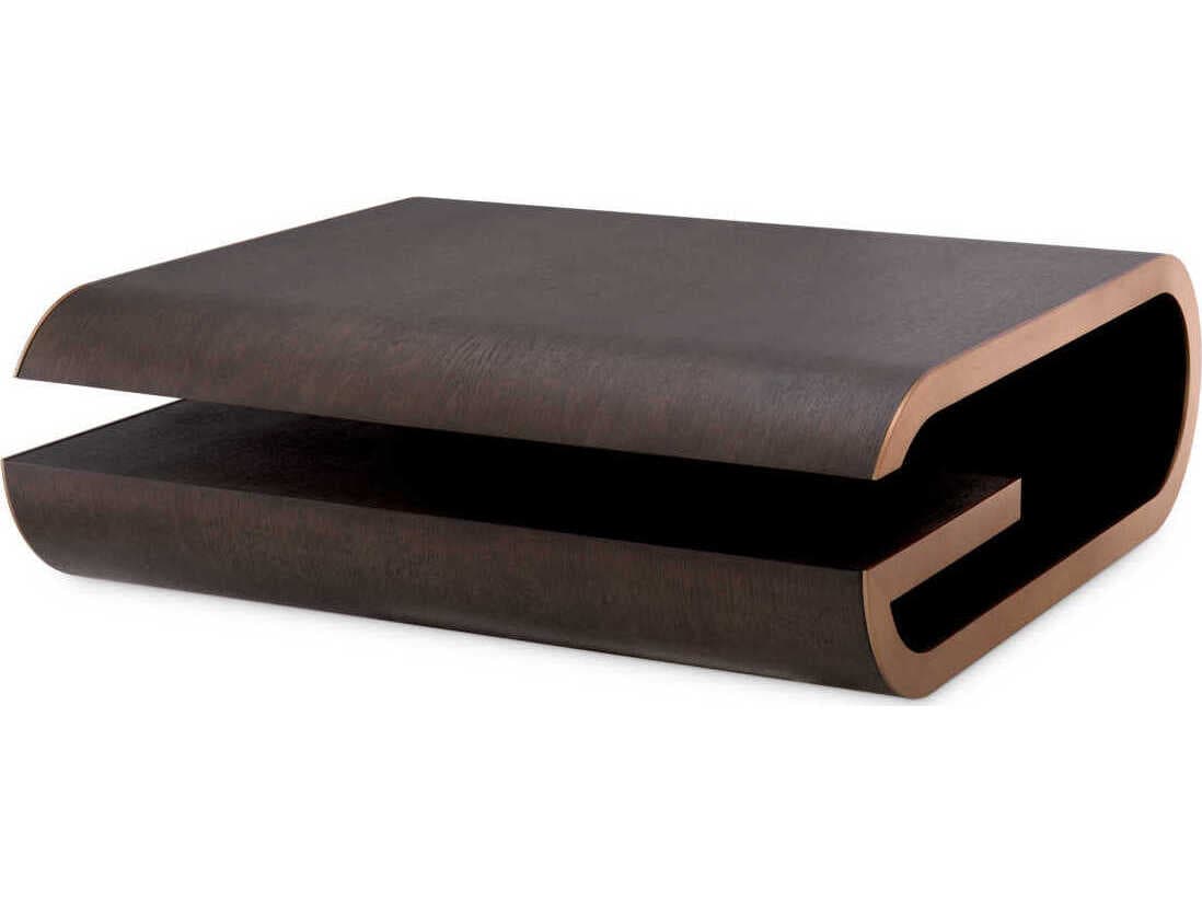 Eichholtz Galan Mocha Oak Veneer Brushed Brass Coffee Table