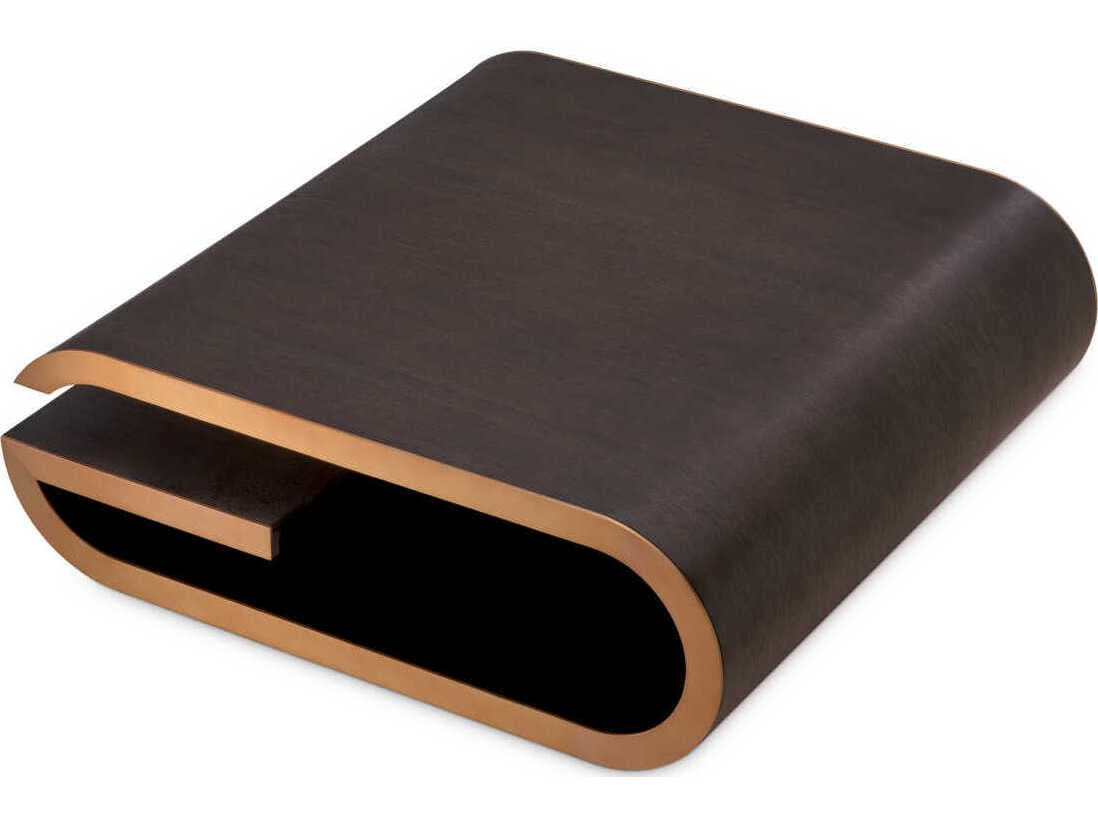 Eichholtz Galan Mocha Oak Veneer Brushed Brass Coffee Table