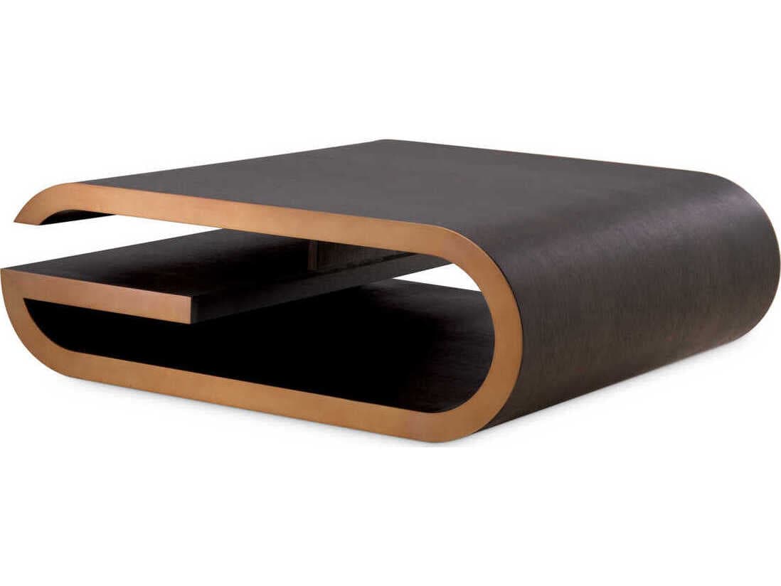 Eichholtz Galan Mocha Oak Veneer Brushed Brass Coffee Table