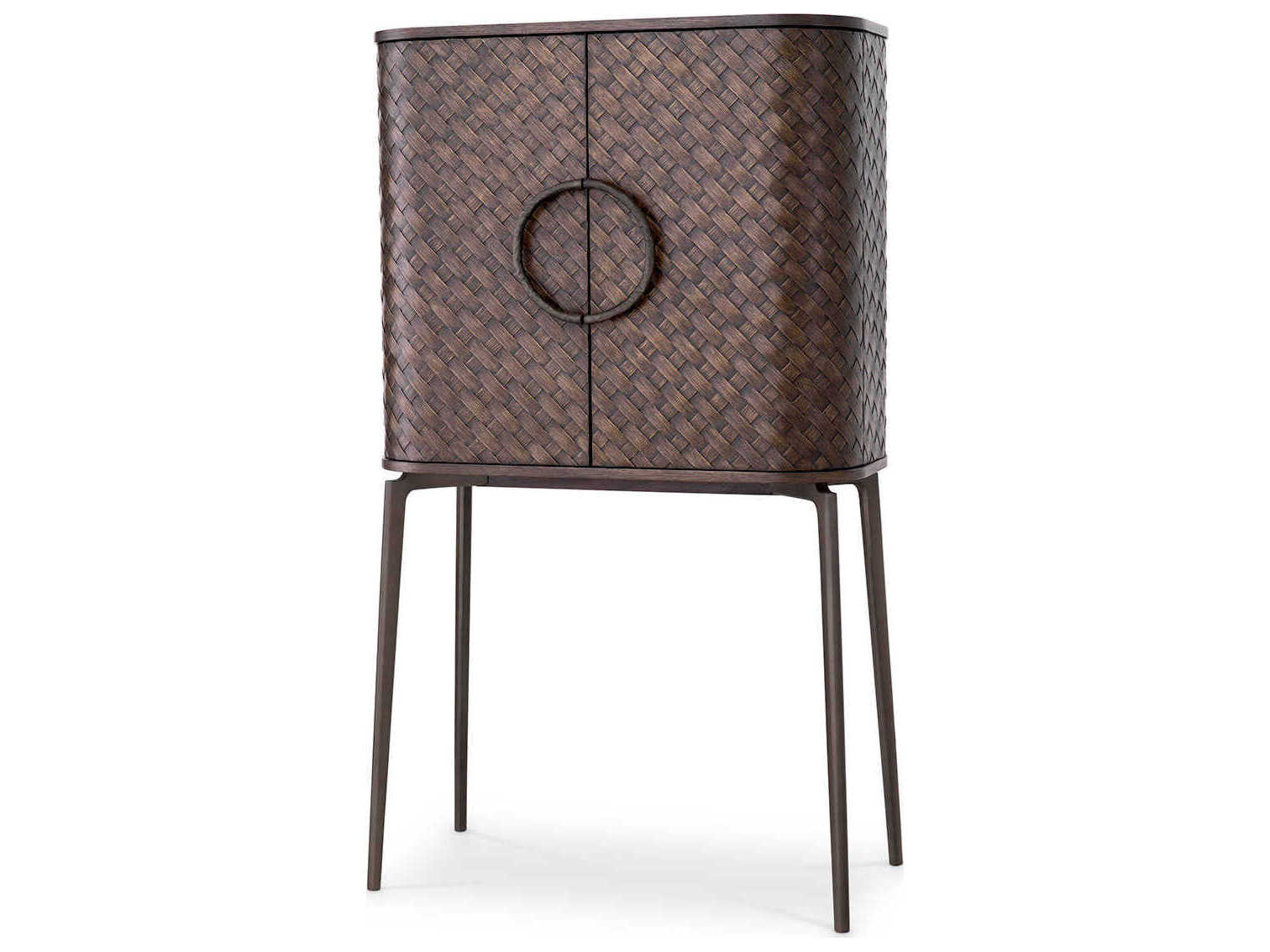 Eichholtz Nilsson Oak Veneer Bronze Bar Cabinet